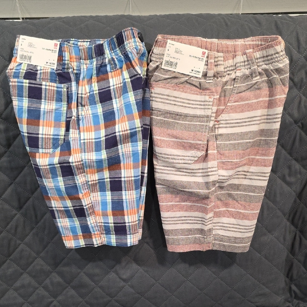 2 Uniqlo Kids Gray Striped Shorts Bundle